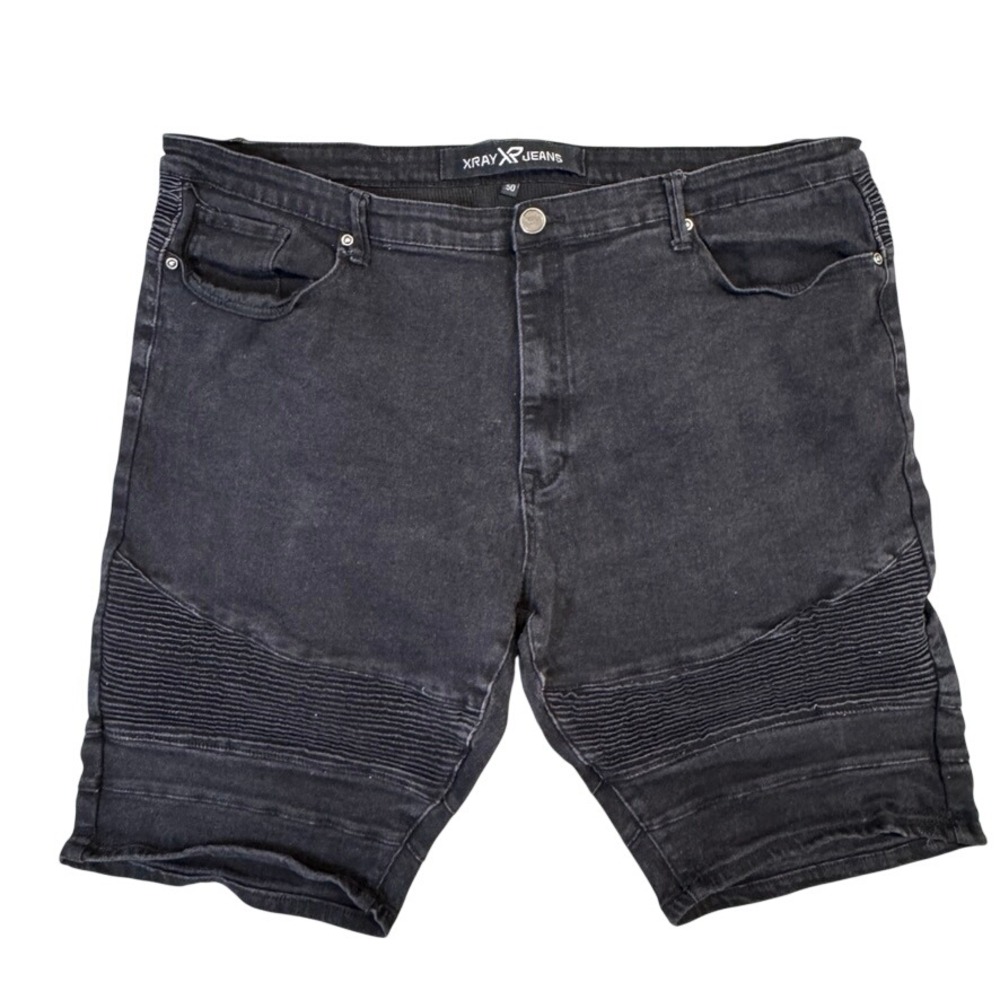 XRAY Jeans Mens Size 50 Black Moto Denim Shorts Ribbed Stretch Cut Off Street